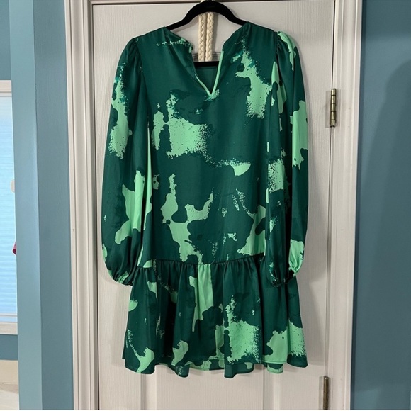 Alexis for Target Green Print Long Sleeve Rope Belt Tiered Dress Size XS - Picture 8 of 9